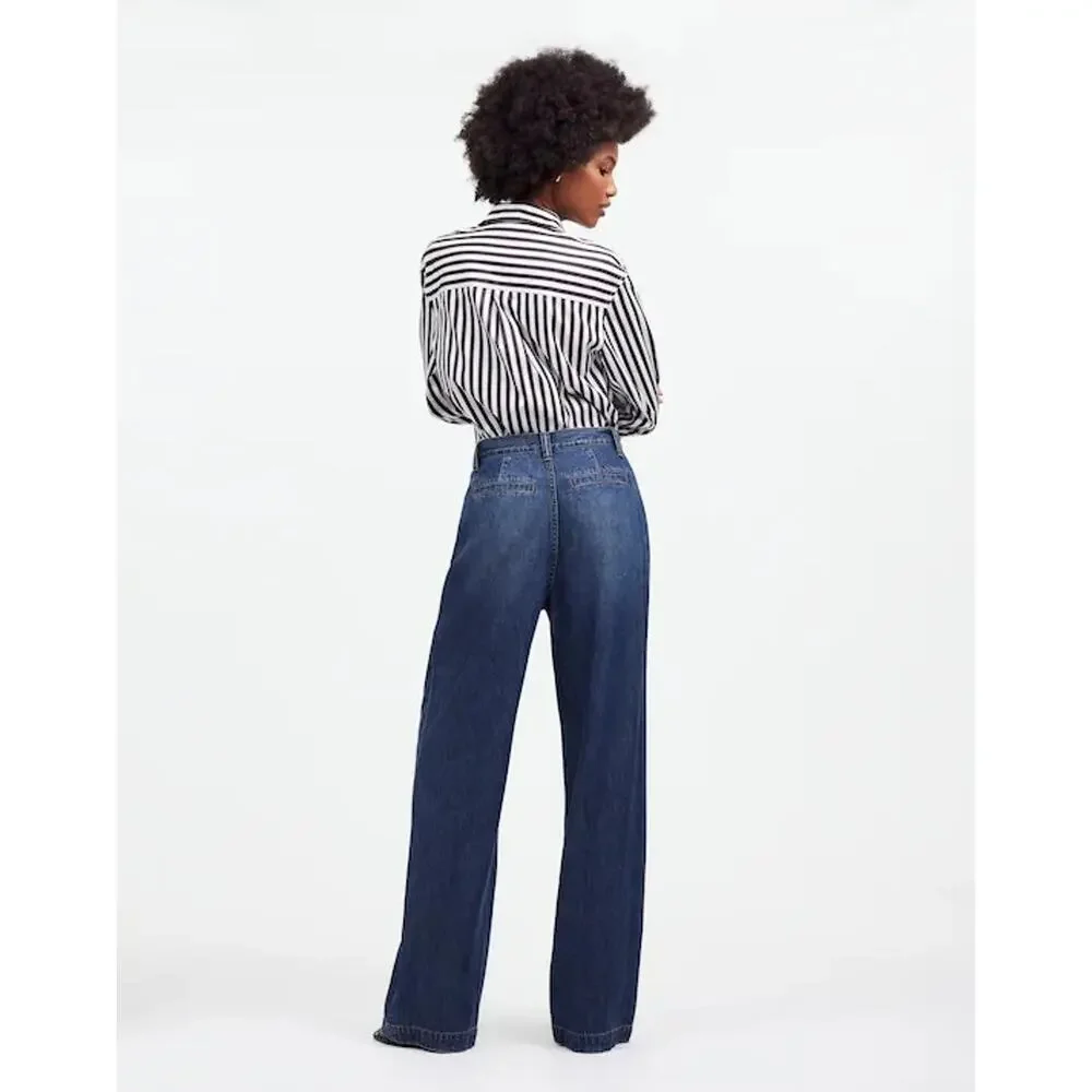 Madewell Women's Straight-Leg Wide Jeans in Dark Blue - Picture 2 of 12